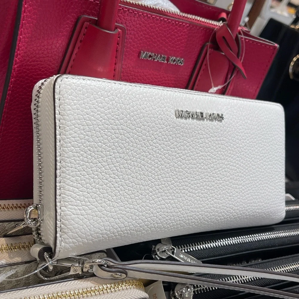 MICHAEL KORS Lg Pebbled Leather Continental Wallet Wristlet Phone Holder  Optic